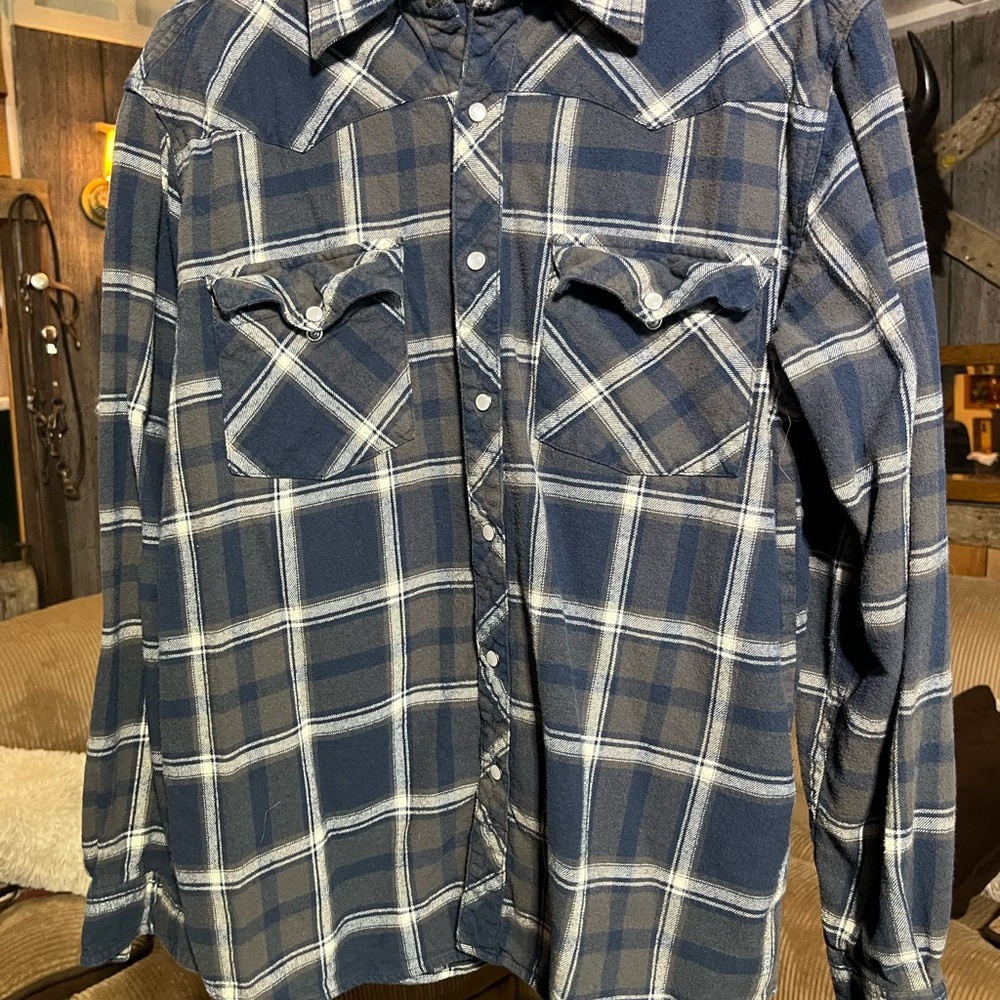 Casual Navy Plaid Button-Down Shirt